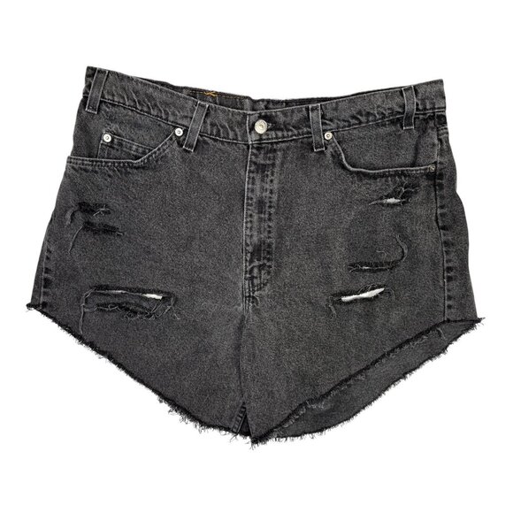 Levis 550 Denim Shorts Womens 38 High Waist Mom Cut Off Jeans Booty Distressed - Picture 5 of 10